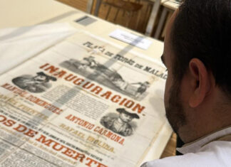 Aparece un cartel mural de la corrida inaugural de La Malagueta en 1876